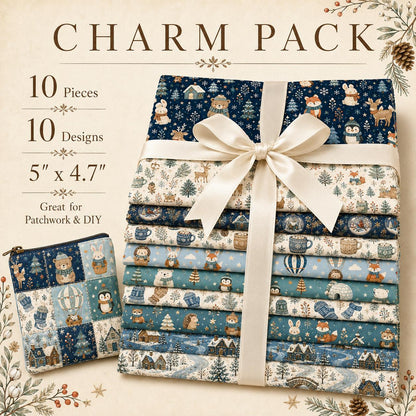 10Pc/Set Christmas Series Heart Star Rabbit Deer Fox Penguin Bear Holly Pinecones Seal Fire Balloon Fat Quarter Fabric, Pre-Cut Square Fabric Assort, Fabric Set, Craft Fabric, Handmade DIY Patchwork Fabric,Home Quilting Sewing Fabric, Packaging Fabric, Sc