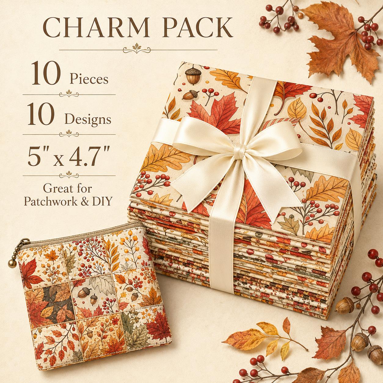 10Pc/Set Fall Autumn Series Maple Leaf  Pinecones Fat Quarter Fabric, Pre-Cut Square Fabric Assort, Fabric Set, Craft Fabric, Handmade DIY Patchwork Fabric,Home Quilting Sewing Fabric, Packaging Fabric, Scrapbooking Craft Hobbyist