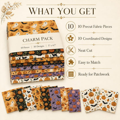 10pcs Charm Pack Set Halloween Pumpkin Ghost Pattern Vintage Style Handmade DIY with Rich Color and Texture Elements 100% Polyester Patchwork in 10 Design Styles Suitable for Patchwork DIY Craft Projects DIY Wallet Making Gift Giving Bag Making Mother's D
