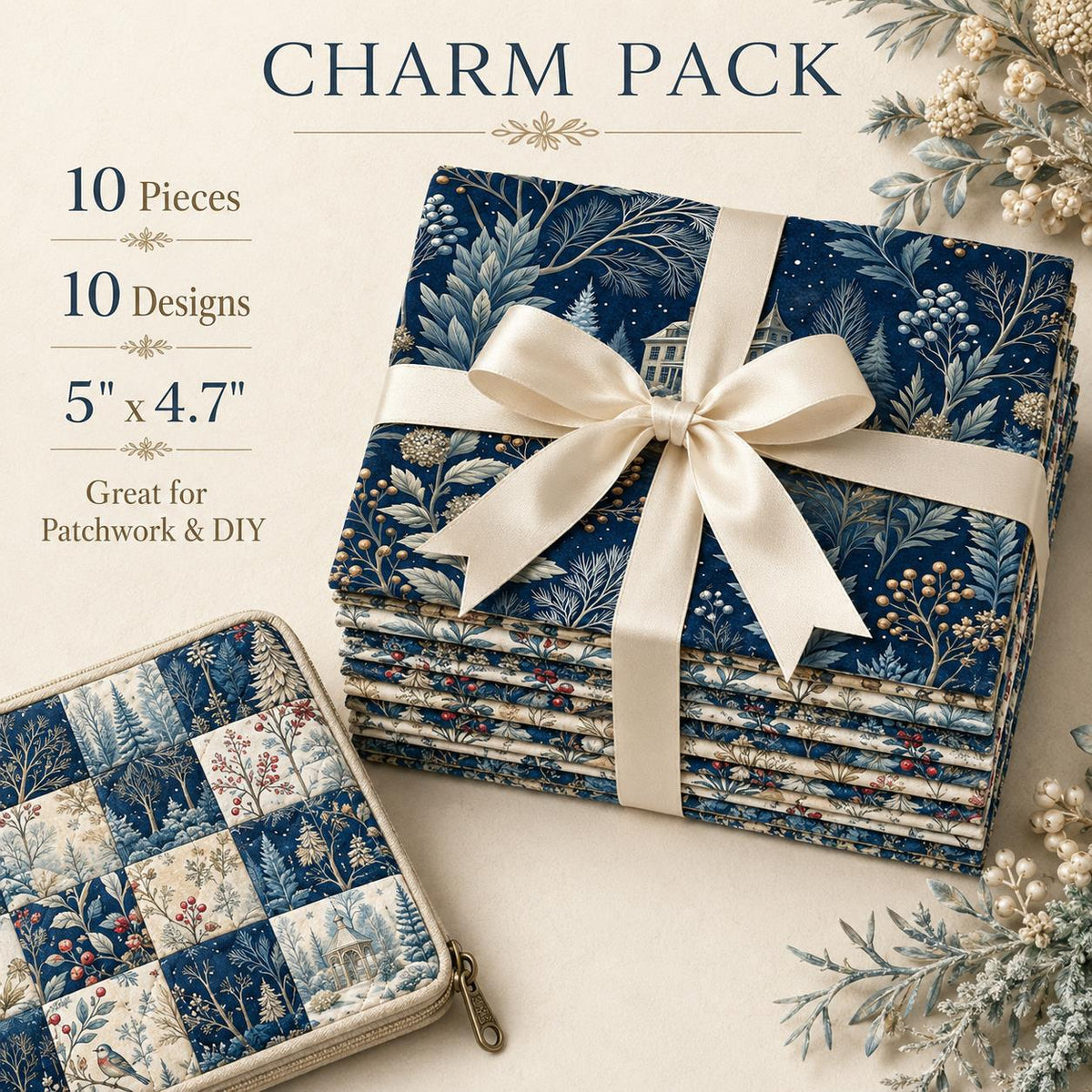10Pc/Set Christmas Series Bird Leaves Fat Quarter Fabric, Pre-Cut Square Fabric Assort, Fabric Set, Craft Fabric, Handmade DIY Patchwork Fabric,Home Quilting Sewing Fabric, Packaging Fabric, Scrapbooking Craft Hobbyist