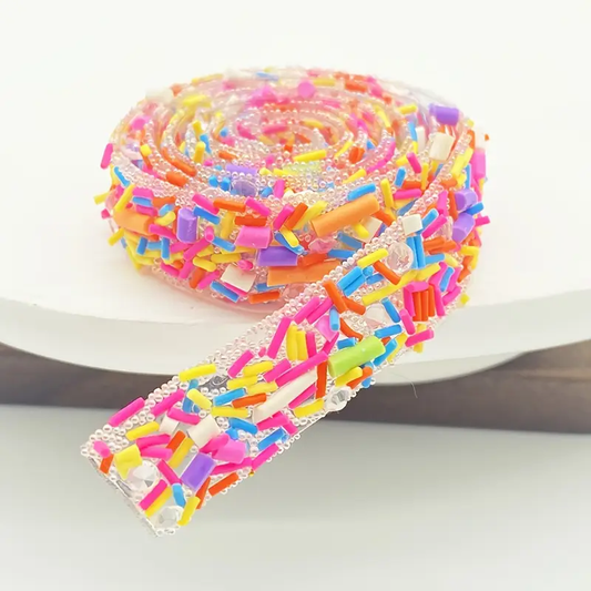 1Meter Self-Adhesive Faux Pearl Soft Sprinkle Polymer Clay Ribbon Roll,1cm Width Iron On Decorative Trim Tape,for Clothing, Bags, Hats, Shoes, Glue, Drill, Handmade DIY Arts, Crafts & Sewing Accessories