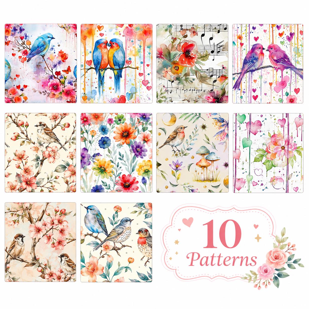 10Pc/Set, Making 10 Images 1pc Each, Each Size: 6.3*50cm Spring Bird Series Sliced Fabric Set Style Combination, Polyester Jelly Roll Fabric Strips, Pre-Cut Quilting Squares, For Quilting DIY, Handicrafts And Sewing, Blankets, Rugs, Interior Decoration