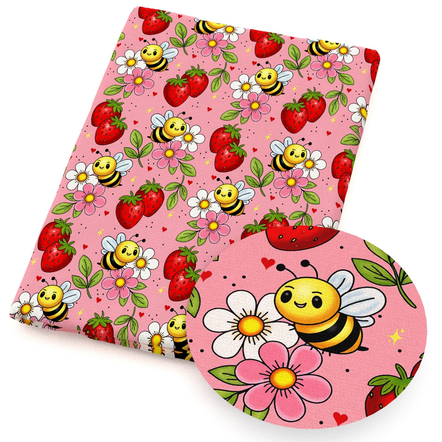 heart love flowerfloral strawberry bee fabric