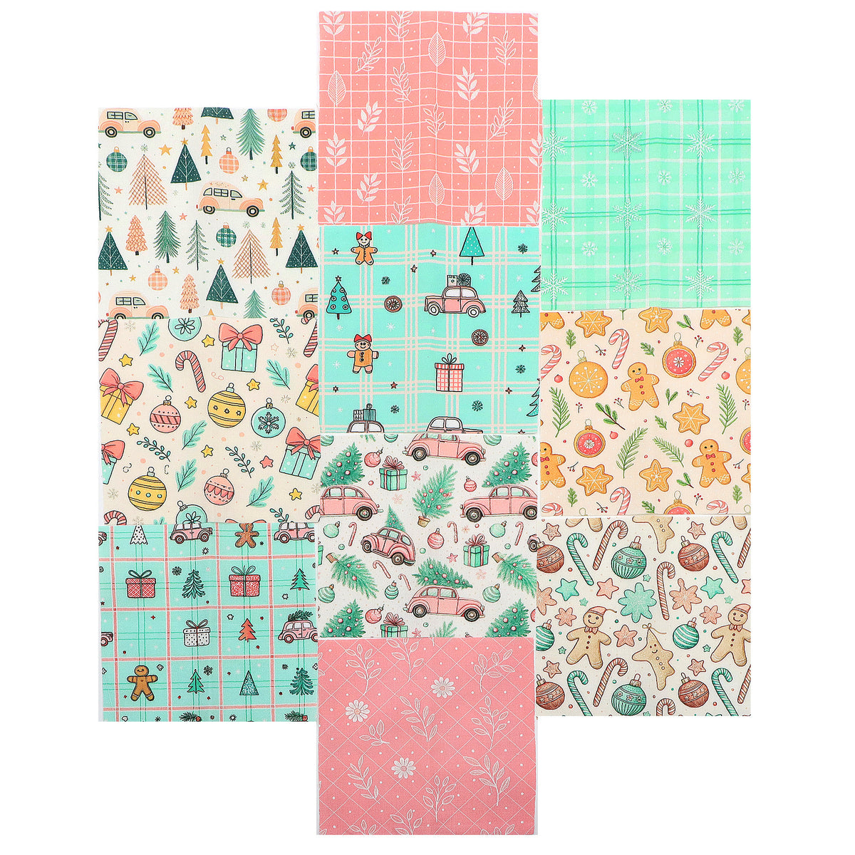 10Pc/Set Christmas Series Plaid Dot Tree Gift Crutch Fat Quarter Fabric, Pre-Cut Square Fabric Assort, Fabric Set, Craft Fabric, Handmade DIY Patchwork Fabric,Home Quilting Sewing Fabric, Packaging Fabric, Scrapbooking Craft Hobbyist