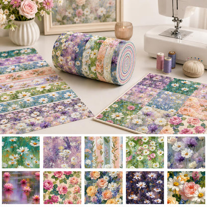 10pcs Vintage Floral Painting Pattern Jelly Roll Fabric Strips 2.5X19.7inch Pre-cut 100% Polyester for Patchwork Quilts, Table Runners, Placemats, Tote Bags, Storage Pouches, Makeup Bags, Coasters, Quilt Blocks & Binding Multi-color
