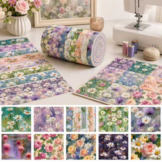 10pcs Vintage Floral Painting Pattern Jelly Roll Fabric Strips 2.5X19.7inch Pre-cut 100% Polyester for Patchwork Quilts, Table Runners, Placemats, Tote Bags, Storage Pouches, Makeup Bags, Coasters, Quilt Blocks & Binding Multi-color