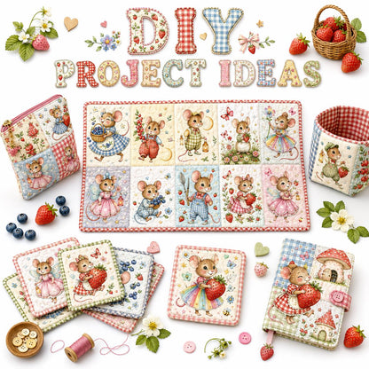 10pcs Charm Pack Set Mouse Mushroom Vintage Style Pattern Handmade DIY with Rich Color and Texture Elements 100% Polyester Patchwork in 10 Design Styles Suitable for Patchwork DIY Craft Projects DIY Wallet Making Gift Giving Bag Making Mother's Day Gift