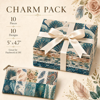 10pcs Charm Pack Set Peacock Feathers VIntage Style Pattern HAndmade DIY With Rich Color and Texture Elements 100% Polyester Patchwork in 10 Design Styles Suitable For Patchwork DIY Craft Projects DIY Wallet Making Gift Giving Bag Making Mother's Day Gift