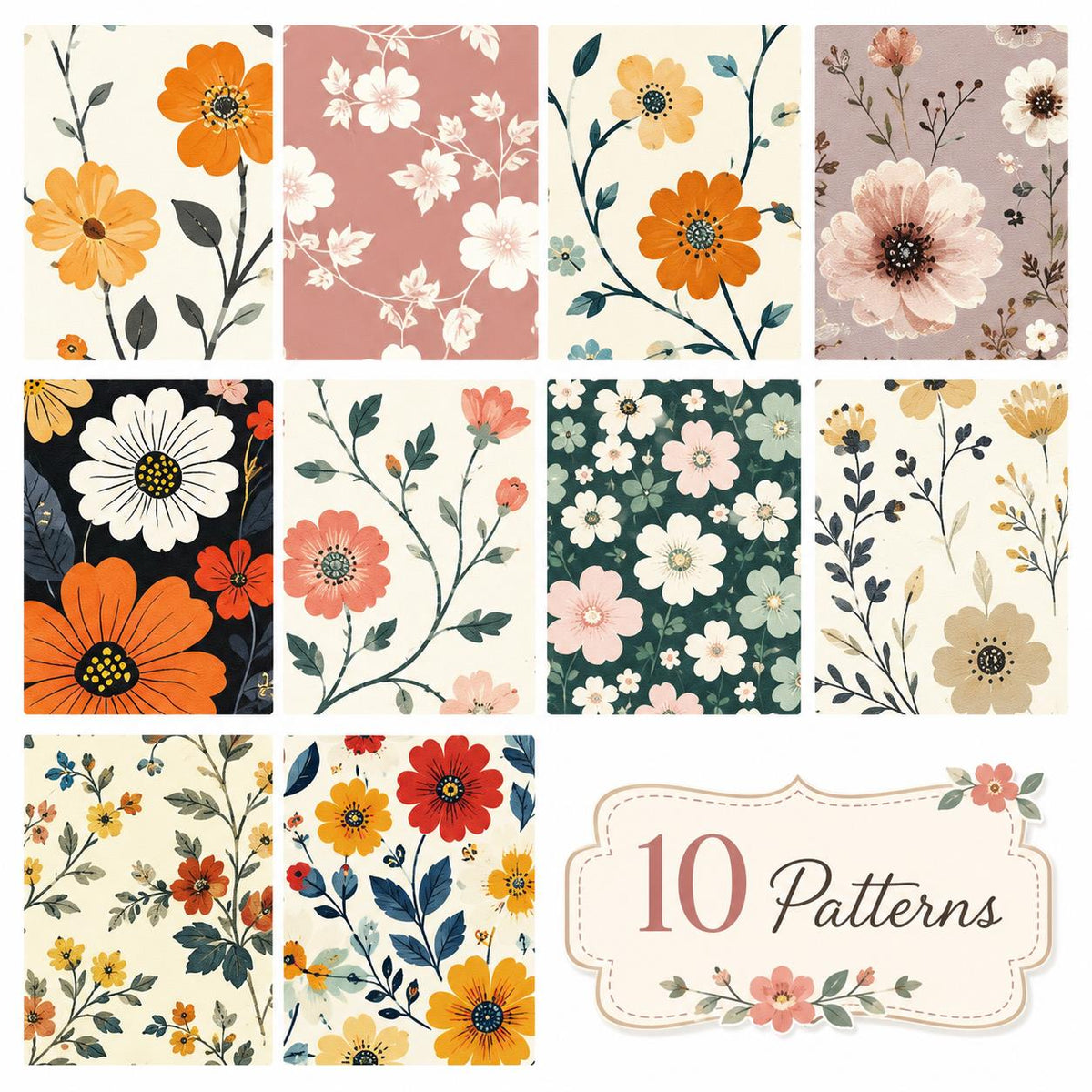 10pcs Vintage Floral Pattern Jelly Roll Fabric Strips 2.5X19.7inch Pre-Cut 100% Polyester For Patchwork Quilts, Table Runners, Placemats, Tote Bags, Storage Pouches, Makeup Bags, Coasters, Quilt Blocks & Binding