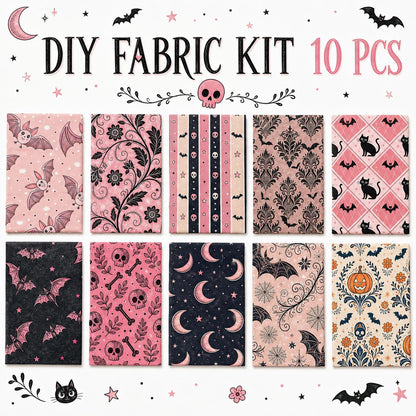 10pcs Charm Pack Set Bat Pumpkin Skull Halloween Vintage Style Pattern Handmade DIY with Rich Color and Texture Elements 100% Polyester Patchwork in 10 Design Styles Suitable for Patchwork DIY Craft Projects DIY Wallet Making Gift Giving Bag Making