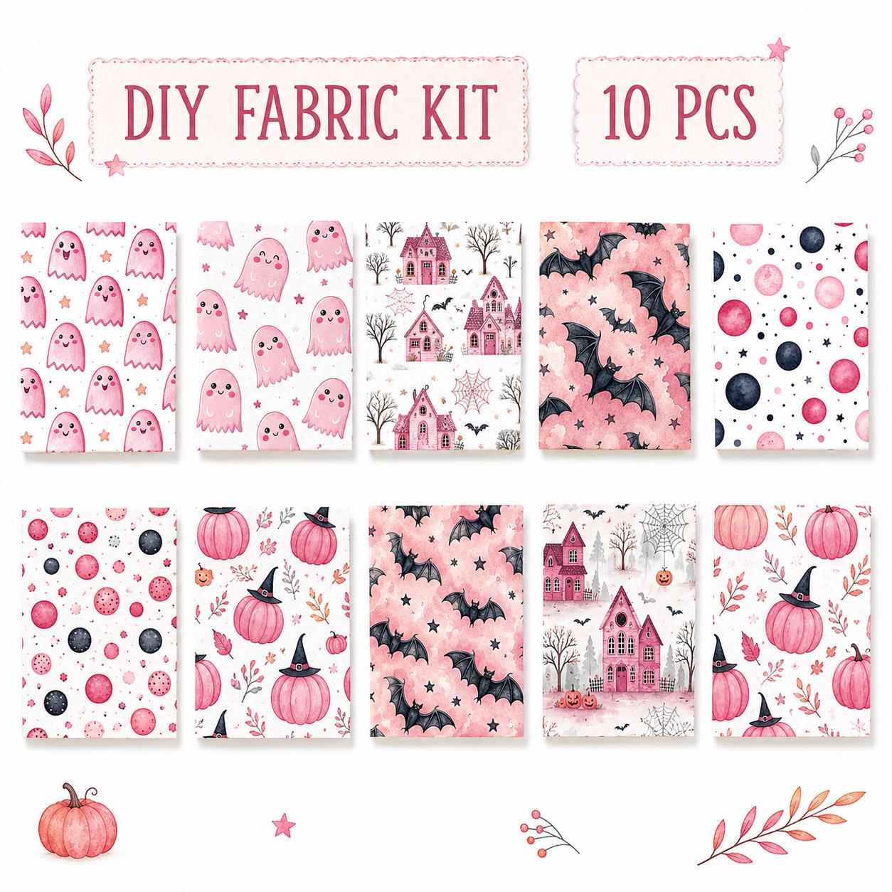 10Pc/Set Halloween Series Dot Star Pumpkin Bat Fat Quarter Fabric, Pre-Cut Square Fabric Assort, Fabric Set, Craft Fabric, Handmade DIY Patchwork Fabric,Home Quilting Sewing Fabric, Packaging Fabric, Scrapbooking Craft Hobbyist