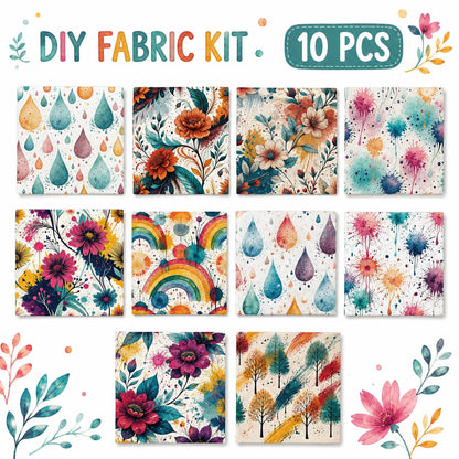 10pcs Charm Pack Set PaInt Splatter Floral Pattern 100% Polyester Patchwork in 10 Design Styles, Ready-To-Sew Without Cutting, Suitable For Patchwork Wallet Making Gift Giving Tote Bags Coasters DIY Craft Projects