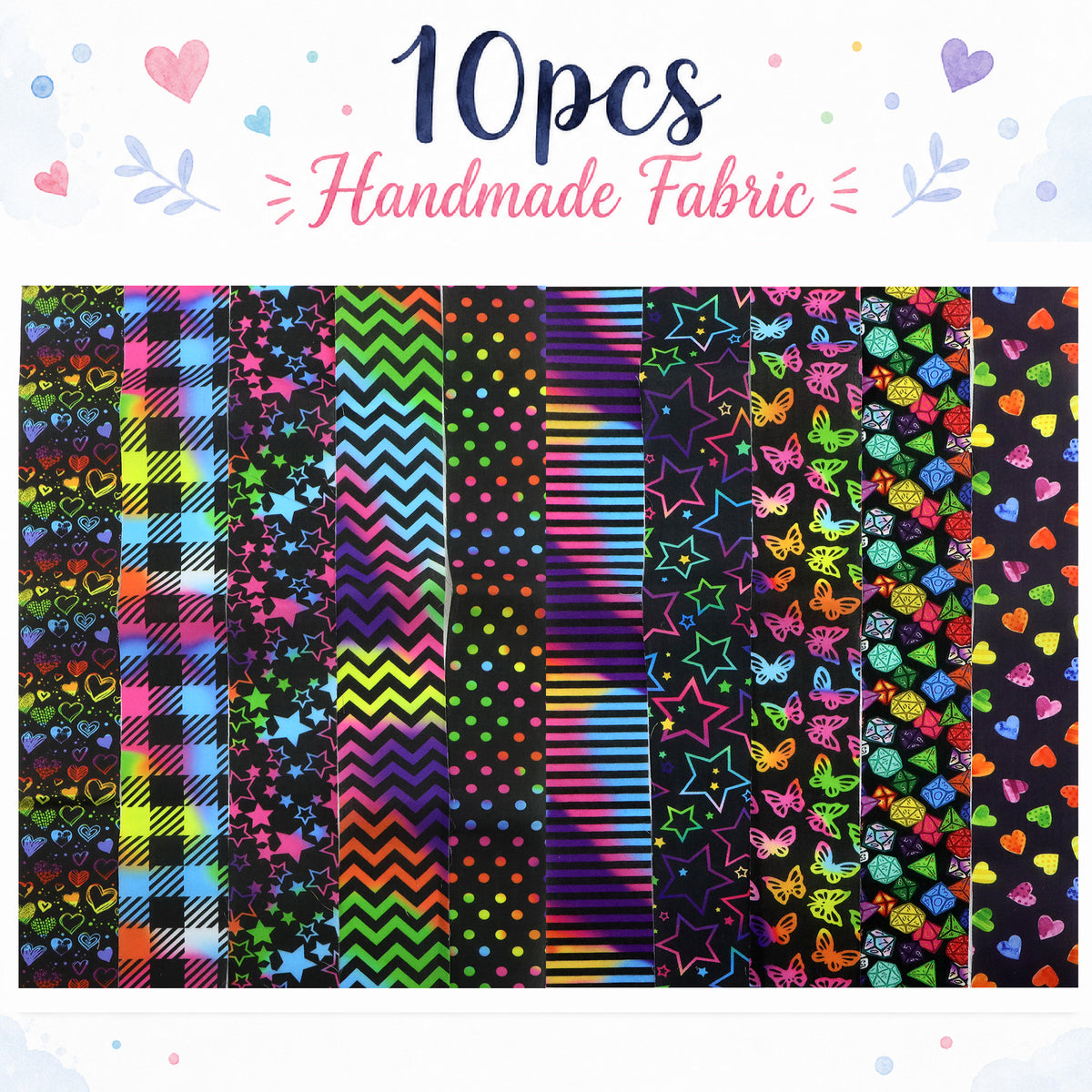 10Pc/Set, Making 10 Images 1pc Each, Each Size: 6.3*50cm Dark Series Dots Butterfly Iridescent Series Sliced Fabric Set Style Combination, Polyester Jelly Roll Fabric Strips, Pre-Cut Quilting Squares, For Quilting DIY, Handicrafts And Sewing, Blankets, Ru
