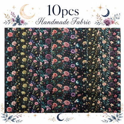 10pcs Vintage Floral Burgundy Moon Pattern Jelly Roll Fabric Strips 2.5X19.7inch Pre-Cut 100% Polyester For Patchwork Quilts, Table Runners, Placemats, Tote Bags, Storage Pouches, Makeup Bags, Coasters, Quilt Blocks & Binding