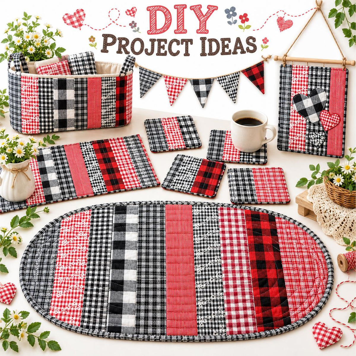 10pcs Vintage Plaid Red & Black Pattern Jelly Roll Fabric Strips 2.5X19.7inch Pre-Cut 100% Polyester For Patchwork Quilts, Table Runners, Placemats, Tote Bags, Storage Pouches, Makeup Bags, Coasters, Quilt Blocks & Binding
