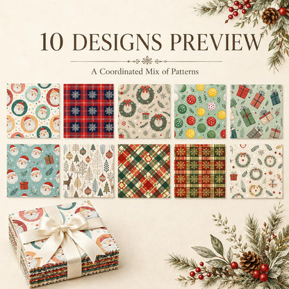 10Pc/Set Christmas Series Plaid Star Deer Santa Claus Gift Fat Quarter Fabric, Pre-Cut Square Fabric Assort, Fabric Set, Craft Fabric, Handmade DIY Patchwork Fabric,Home Quilting Sewing Fabric, Packaging Fabric, Scrapbooking Craft Hobbyist