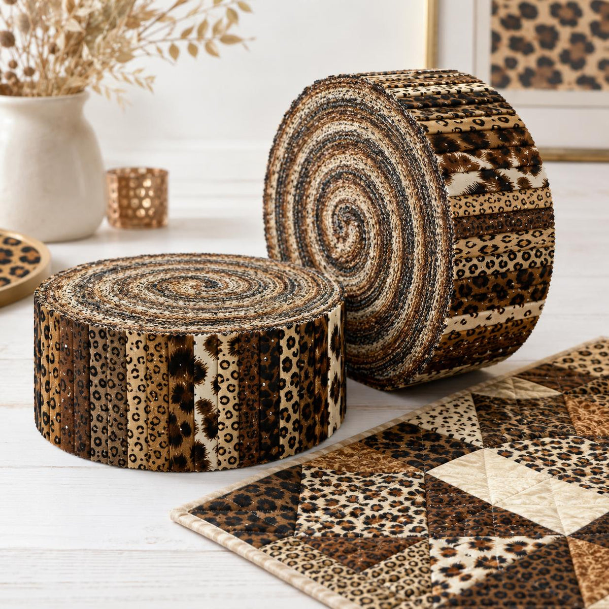 10pcs/Set, Making 10 Images 1pc Each, Each Size: 2.48*19.69inch Plain Leopard Pattern Sliced Fabric Set Style Combination, Polyester Jelly Roll Fabric Strips, Pre-Cut Quilting Squares, for Quilting DIY, Handicrafts And Sewing, Blankets, Rugs