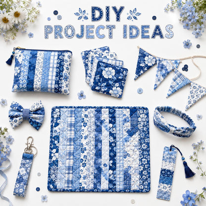 10pcs Vintage Floral Plaid Blue Pattern Jelly Roll Fabric Strips 2.5X19.7inch Pre-cut 100% Polyester for Patchwork Quilts, Table Runners, Placemats, Tote Bags, Storage Pouches, Makeup Bags, Coasters, Quilt Blocks & Binding Multi-color