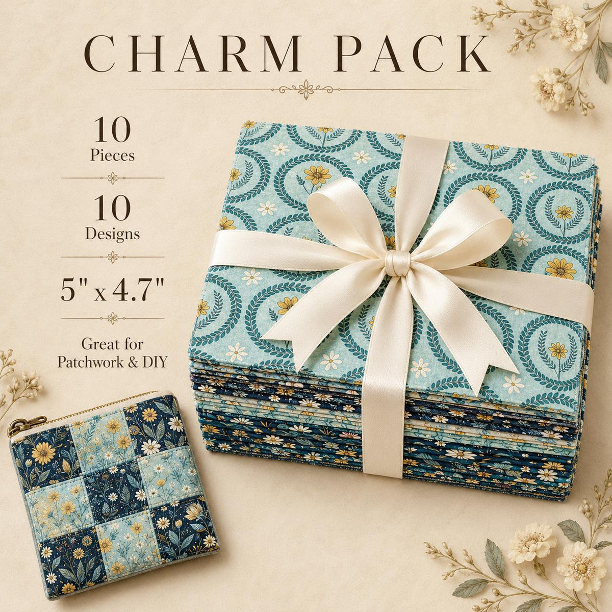 10Pc/Set Flower Series Fat Quarter Fabric, Pre-Cut Square Fabric Assort, Fabric Set, Craft Fabric, Handmade DIY Patchwork Fabric,Home Quilting Sewing Fabric, Packaging Fabric, Scrapbooking Craft Hobbyist