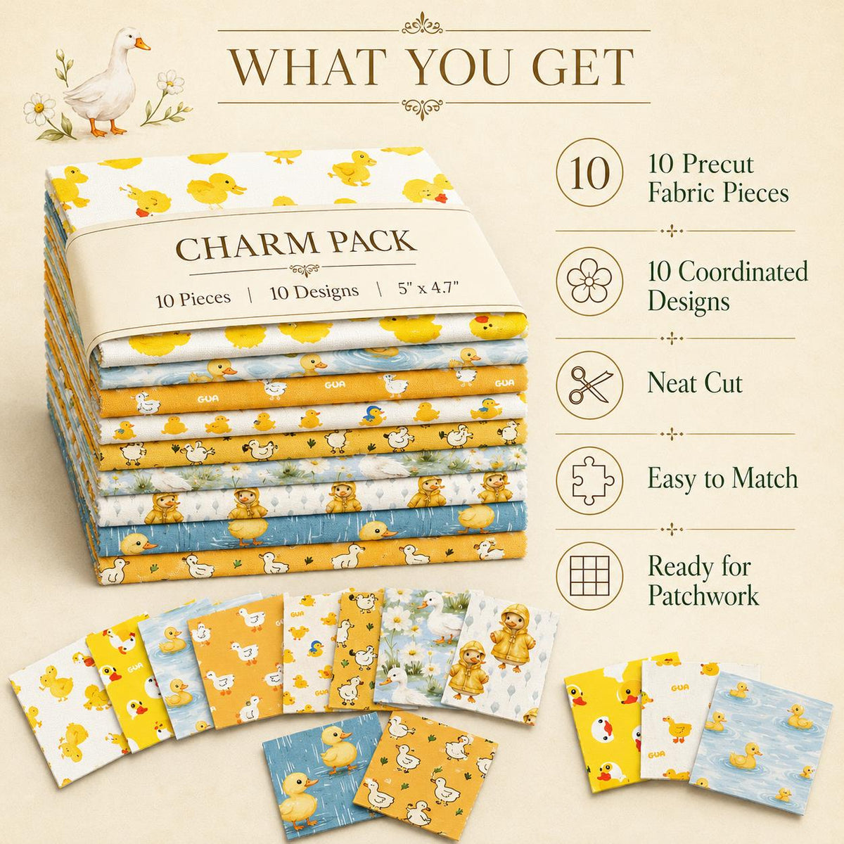 10pcs Charm Pack Set Duck Animal Vintage Style Pattern Handmade DIY with Rich Color and Texture Elements 100% Polyester Patchwork in 10 Design Styles Suitable for Patchwork DIY Craft Projects DIY Wallet Making Gift Giving Bag Making Mother's Day Gift