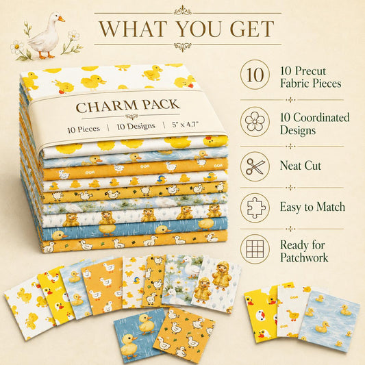 10pcs Charm Pack Set Duck Animal Vintage Style Pattern Handmade DIY with Rich Color and Texture Elements 100% Polyester Patchwork in 10 Design Styles Suitable for Patchwork DIY Craft Projects DIY Wallet Making Gift Giving Bag Making Mother's Day Gift