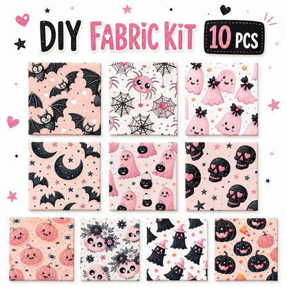10pcs Charm Pack Set  Bat Ghost Skull Halloween Vintage Style Pattern Handmade DIY with Rich Color and Texture Elements 100% Polyester Patchwork in 10 Design Styles Suitable for Patchwork DIY Craft Projects DIY Wallet Making Gift Giving Bag Making