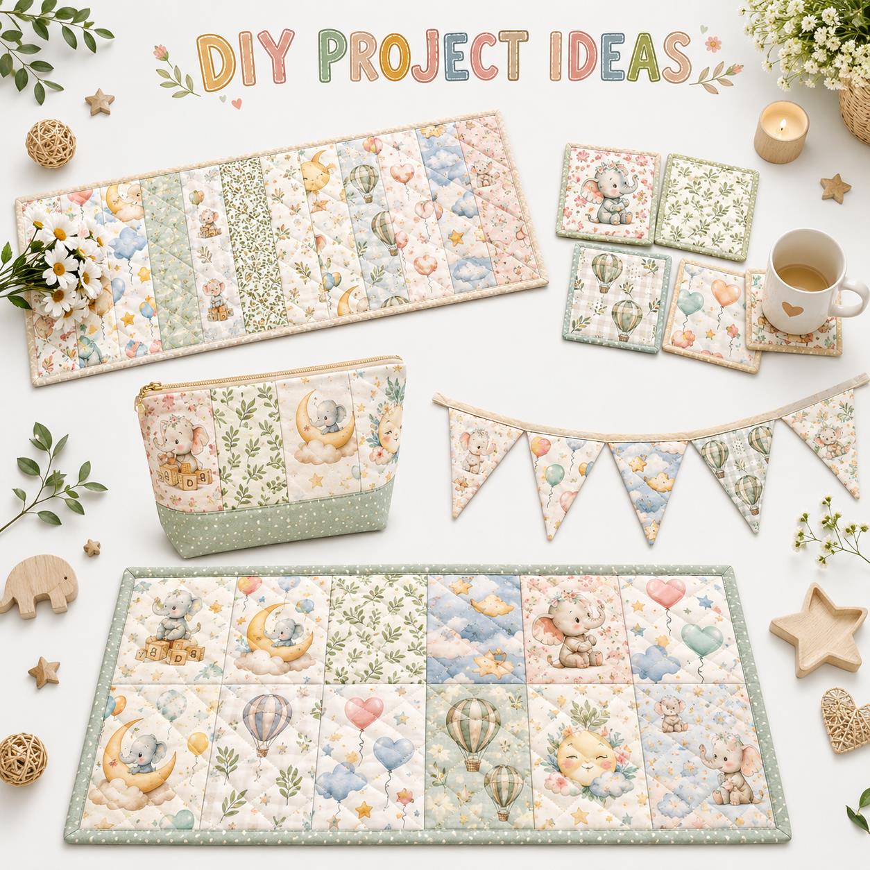 10pcs Vintage Elephant Pattern Jelly Roll Fabric Strips 2.5X19.7inch Pre-cut 100% Polyester for Patchwork Quilts, Table Runners, Placemats, Tote Bags, Storage Pouches, Makeup Bags, Coasters, Quilt Blocks & Binding