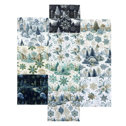 10Pc/Set Christmas Flower Blue Series Bird Leaves House Fat Quarter Fabric, Pre-Cut Square Fabric Assort, Fabric Set, Craft Fabric, Handmade DIY Patchwork Fabric,Home Quilting Sewing Fabric, Packaging Fabric, Scrapbooking Craft Hobbyist