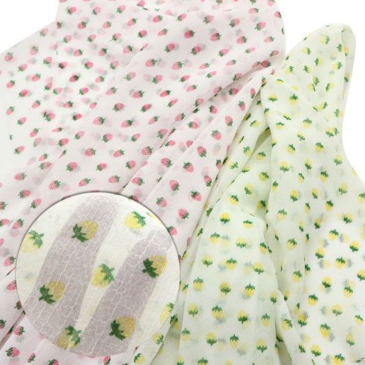 1Pc strawberry pattern Chiffon Fabric - 59x19.68inch(150x50cm) Pre-cut Fabric,Perfect for DIY Sewing,Bags,Party Decor, Tablecloths, Gift Wrapping,Cushions & Furniture Covers