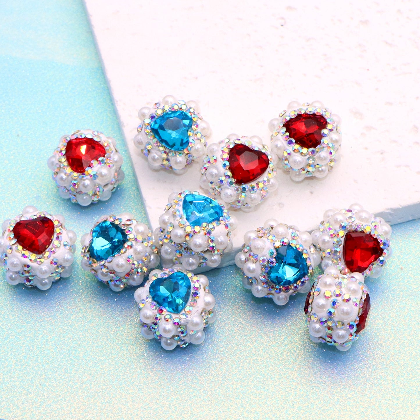 1PC Heart Love Valentine's Day Pearl Rhinestone Bead with Opal Effect - Faux Crystal Spacer for DIY Jewelry Making, Bracelets, Necklaces, Earrings & Crafts