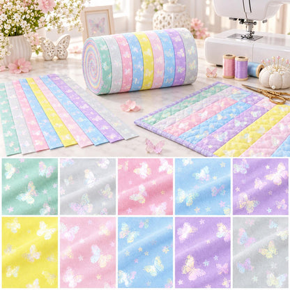 10pcs Vintage Butterfly Mesh Gauze Lace Series Jelly Roll Fabric Strips 2.5X19.7inch Pre-cut 100% Polyester for Patchwork Quilts, Table Runners, Placemats, Tote Bags, Storage Pouches, Makeup Bags, Coasters, Quilt Blocks & Binding Multi-color