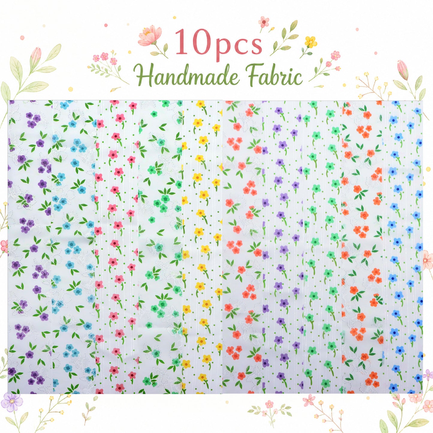 10Pc/Set, Making 10 Images 1pc Each, Each Size: 6.3*50cm Floral Chiffon Series Sliced Fabric Set Style Combination, Polyester Jelly Roll Fabric Strips, Pre-Cut Quilting Squares, For Quilting DIY, Handicrafts And Sewing, Blankets, Rugs