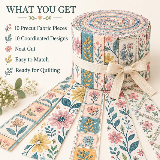 10pcs Vintage Floral Theme Jelly Roll Fabric Strips 2.5X19.7inch Pre-Cut 100% Polyester For Patchwork Quilts, Table Runners, Placemats, Tote Bags, Storage Pouches, Makeup Bags, Coasters, Quilt Blocks & Binding