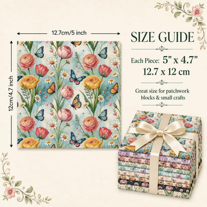 10Pc/Set Flower Series Rose Butterfly Fat Quarter Fabric, Pre-Cut Square Fabric Assort, Fabric Set, Craft Fabric, Handmade DIY Patchwork Fabric,Home Quilting Sewing Fabric, Packaging Fabric, Scrapbooking Craft Hobbyist