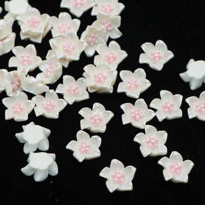 10pcs Pearlescent Flower Shaped 3D Acrylic Resin Cabochon Charms Ornament DIY Creative Phone Shell Case Keychain Fridge Patches Decors Accessories
