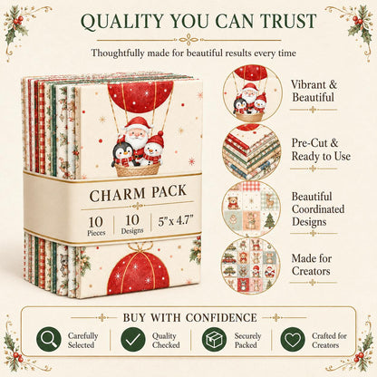 10Pc/Set Christmas Series Santa Claus Deer Holly Crutch Christmas Tree Fox Fat Quarter Fabric, Pre-Cut Square Fabric Assort, Fabric Set, Craft Fabric, Handmade DIY Patchwork Fabric,Home Quilting Sewing Fabric, Packaging Fabric, Scrapbooking Craft Hobbyist