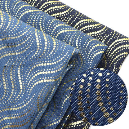 1Pc Golden Hot Stamping dot wave Pre-Washed stripe Denim Fabric - 59x19.68inch(150x50cm)  DIY Crafts Projects, DIY Wallet Making