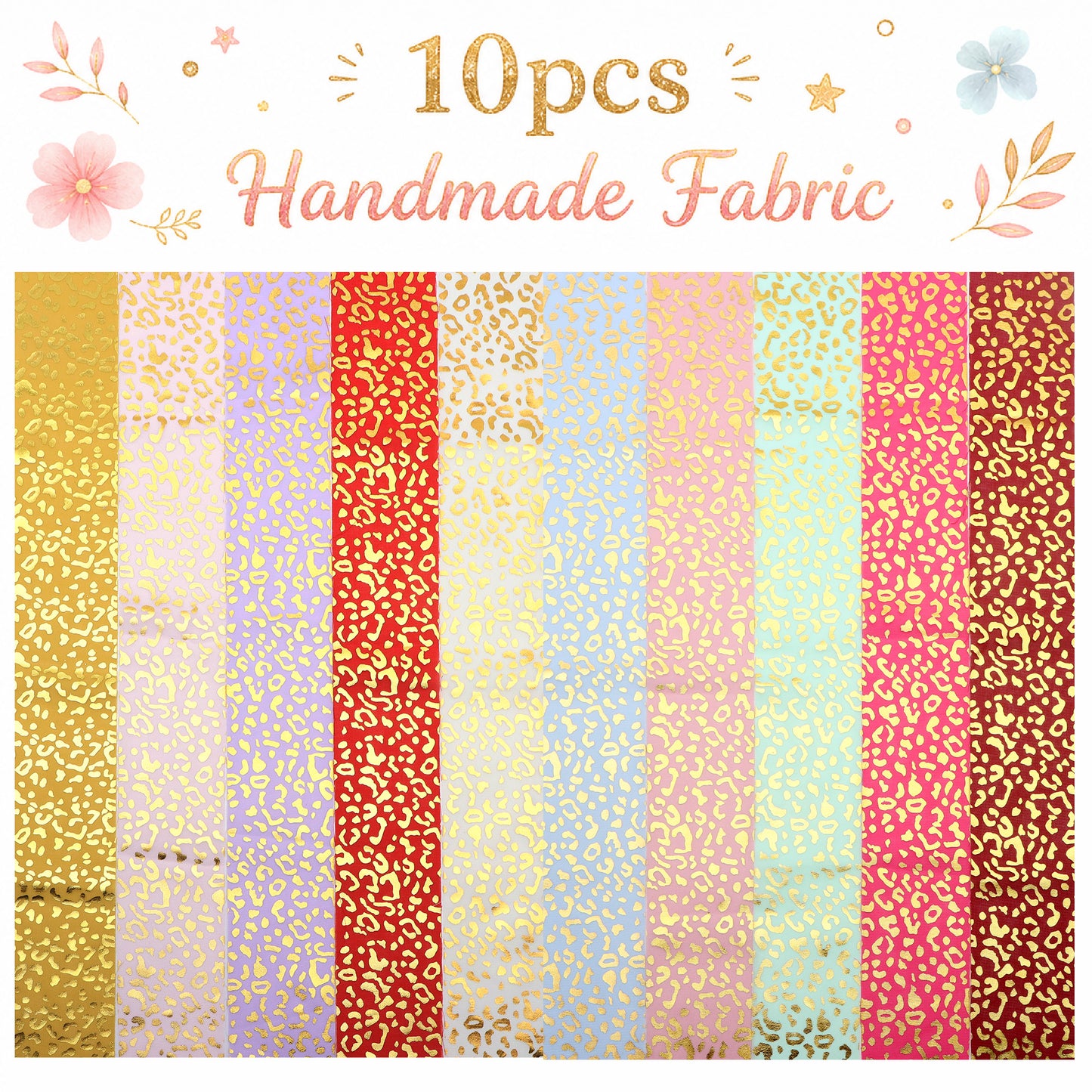 10Pc/Set, Making 10 Images 1pc Each, Each Size: 6.3*50cm Leopard Golden Hot Stamping Series Sliced Chiffon Fabric Set Style Combination, Polyester Jelly Roll Fabric Strips, Pre-Cut Quilting Squares, For Quilting DIY, Handicrafts And Sewing, Blankets, Rugs