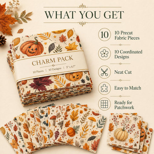 10Pc/Set Halloween Autumn Series Skull Pumpkin Mushroom Maple Leaf Bat Fat Quarter Fabric, Pre-Cut Square Fabric Assort, Fabric Set, Craft Fabric, Handmade DIY Patchwork Fabric,Home Quilting Sewing Fabric, Packaging Fabric, Scrapbooking Craft Hobbyist