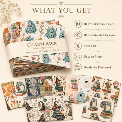 10Pc/Set Halloween Series Flower Owl Skull Pumpkin Witch Mushroom Cat Fat Quarter Fabric, Pre-Cut Square Fabric Assort, Fabric Set, Craft Fabric, Handmade DIY Patchwork Fabric,Home Quilting Sewing Fabric, Packaging Fabric, Scrapbooking Craft Hobbyist
