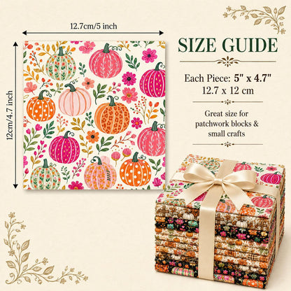 10pcs Charm Pack Set Floral Pumpkin Autumn Pattern Vintage Style Handmade DIY with Rich Color and Texture Elements 100% Polyester Patchwork in 10 Design Styles Suitable for Patchwork DIY Craft Projects DIY Wallet Making Gift Giving Bag Making Mother's Day