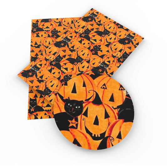 halloween pumpkin cat fabric