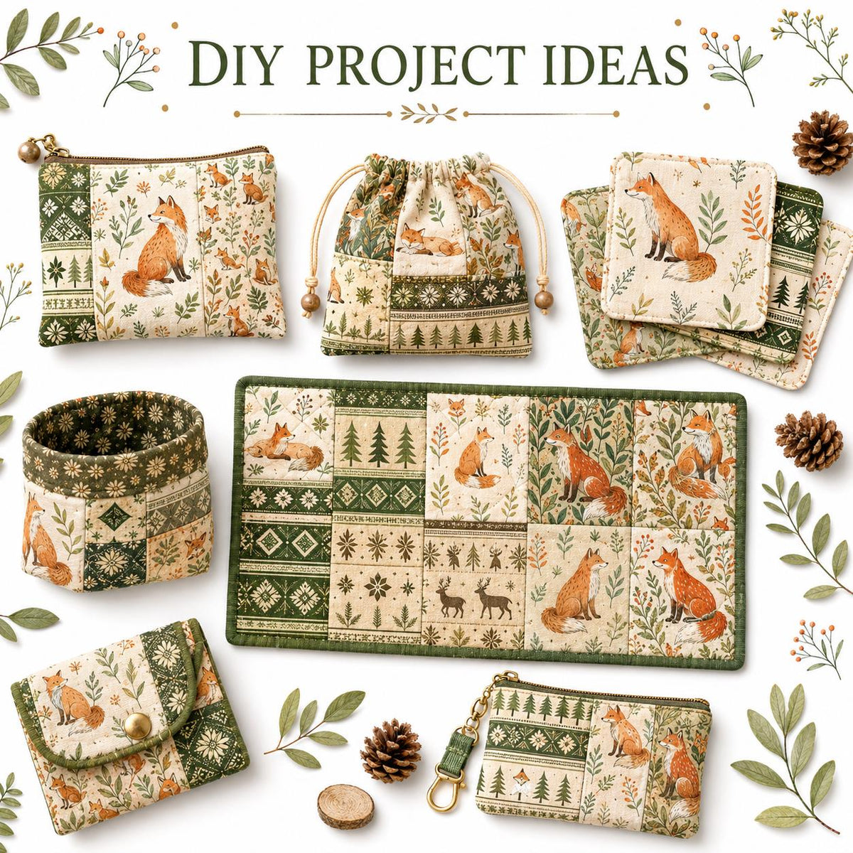 10pcs Charm Pack Set Floral Fox Pattern Vintage Style Handmade DIY with Rich Color and Texture Elements 100% Polyester Patchwork in 10 Design Styles Suitable for Patchwork DIY Craft Projects DIY Wallet Making Gift Giving Bag Making Mother's Day Gift