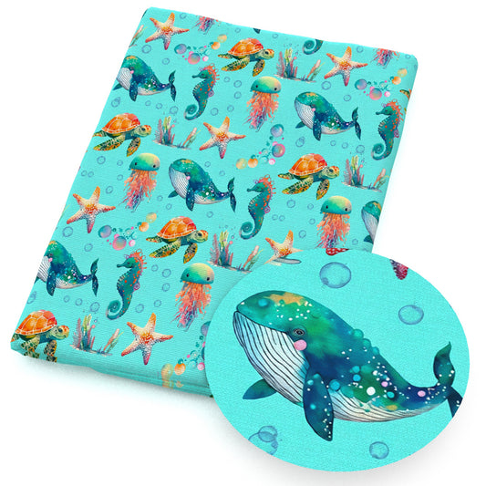 jellyfish the whale coral star starfish seahorse turtle tortoise fabric