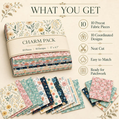 10pcs Charm Pack Set Floral Pattern Vintage Style Handmade DIY with Rich Color and Texture Elements 100% Polyester Patchwork in 10 Design Styles Suitable for Patchwork DIY Craft Projects DIY Wallet Making Gift Giving Bag Making Mother's Day Gift