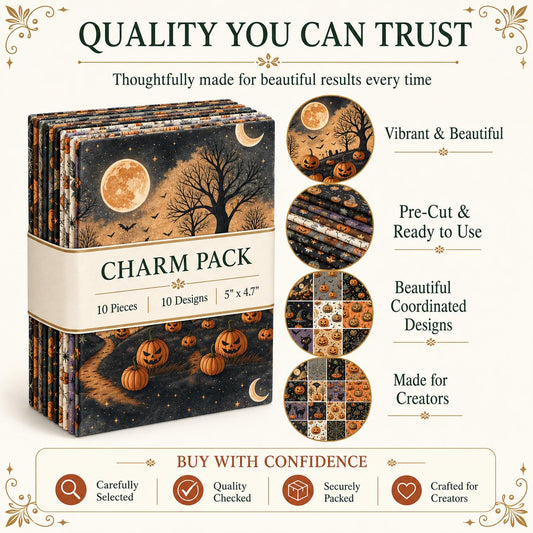 10pcs Charm Pack Set Halloween Pumpkin Holly Snow Pattern Vintage Style Handmade DIY with Rich Color and Texture Elements 100% Polyester Patchwork in 10 Design Styles Suitable for Patchwork DIY Craft Projects DIY Wallet Making Gift Giving Bag Making Mothe