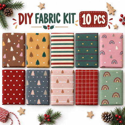 10Pc/Set Christmas Series Plaid Dot Star Tree Stripe Fat Quarter Fabric, Pre-Cut Square Fabric Assort, Fabric Set, Craft Fabric, Handmade DIY Patchwork Fabric,Home Quilting Sewing Fabric, Packaging Fabric, Scrapbooking Craft Hobbyist