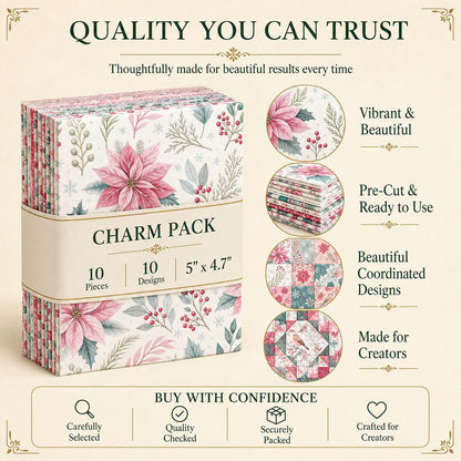 10Pc/Set Christmas Series Bird Flower Holly Pinecones Fat Quarter Fabric, Pre-Cut Square Fabric Assort, Fabric Set, Craft Fabric, Handmade DIY Patchwork Fabric,Home Quilting Sewing Fabric, Packaging Fabric, Scrapbooking Craft Hobbyist