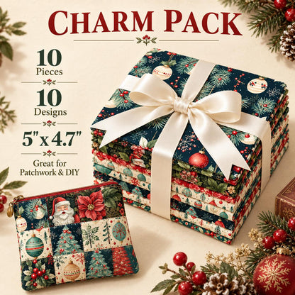 10Pc/Set Christmas Series Flower Tree Bell Star Holly Santa Claus Fat Quarter Fabric, Pre-Cut Square Fabric Assort, Fabric Set, Craft Fabric, Handmade DIY Patchwork Fabric,Home Quilting Sewing Fabric, Packaging Fabric, Scrapbooking Craft Hobbyist