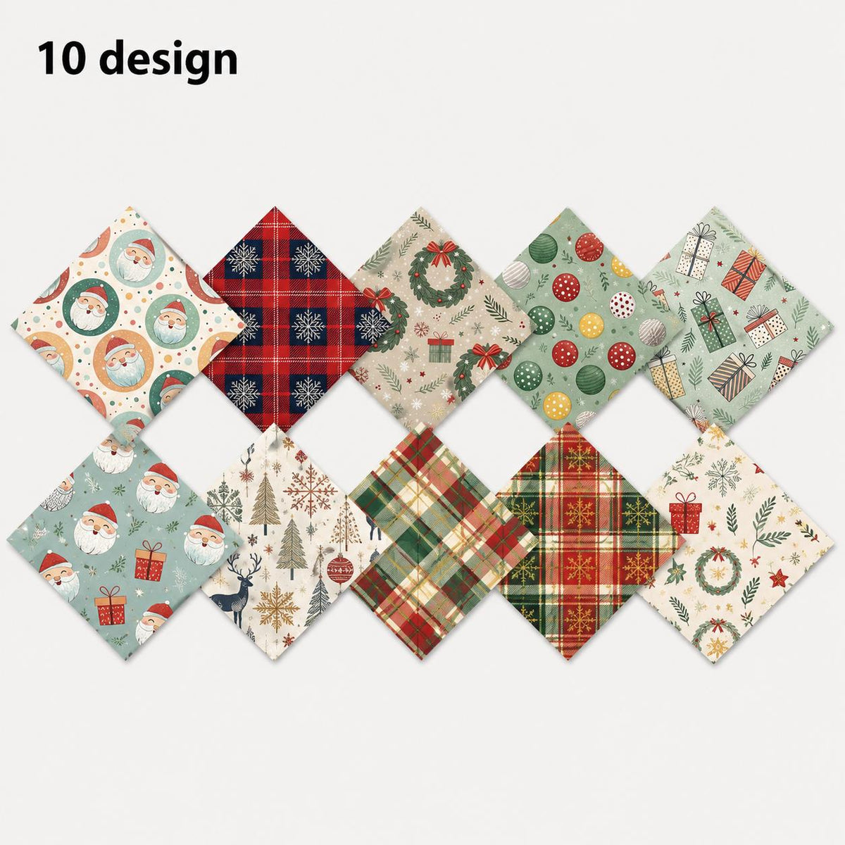 10Pc/Set Christmas Series Plaid Star Deer Santa Claus Gift Fat Quarter Fabric, Pre-Cut Square Fabric Assort, Fabric Set, Craft Fabric, Handmade DIY Patchwork Fabric,Home Quilting Sewing Fabric, Packaging Fabric, Scrapbooking Craft Hobbyist